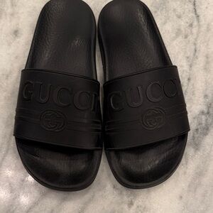 Gucci Embossed Black Slides